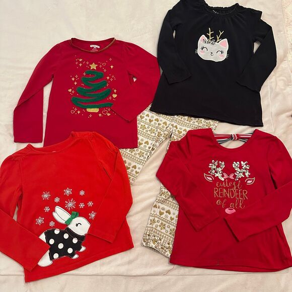 Girls’s Christmas /Holiday Long Sleeve Top Bundle Size 5 - Picture 1 of 8